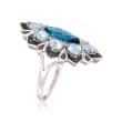 2.20 Carat London Blue Topaz and 2.50 ct. t.w. Aquamarine Ring with Blue Diamonds in Sterling Silver