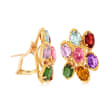 C. 1980 Vintage 9.90 ct. t.w. Multi-Gemstone Cluster Earrings in 18kt Yellow Gold