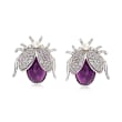 Italian Cultured Pearl and 6.00 ct. t.w. Amethyst Beetle Earrings with 1.50 ct. t.w. CZs in Sterling Silver