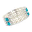 Simulated Turquoise and 4.5-5mm Cultured Pearl Cuff Bracelet in Sterling Silver