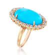 C. 1930 Vintage Simulated Turquoise and .55 ct. t.w. Diamond Ring in 14kt Rose Gold