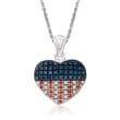 .33 ct. t.w. Red, White and Blue Diamond American Flag Heart Pendant Necklace in Sterling Silver