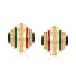 Italian .70 ct. t.w. CZ and Multicolored Enamel Earrings in 18kt Gold Over Sterling