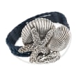 Sterling Silver and Blue Leather Sea Life Wrap Bracelet