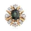 C. 1990 Vintage 1.80 Carat Green Tourmaline and .75 ct. t.w. Diamond Ring in 18kt Yellow Gold