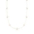 8-8.5mm Cultured Pearl Station Necklace in 14kt Yellow Gold