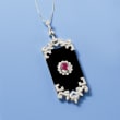 Black Onyx Pendant with Ruby and Diamonds in 18kt White Gold