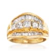 C. 1990 Vintage 1.45 ct. t.w. Baguette and Princess Diamond Ring in 14kt Yellow Gold