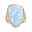 Blue Opal and .22 ct. t.w. Diamond Ring in 18kt Yellow Gold Over Sterling Silver