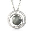 9-10mm Cultured Tahitian Pearl and .15 ct. t.w. White Topaz Pendant Necklace in Sterling Silver
