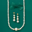 5-9mm Cultured Pearl Linear Drop Earrings in 14kt Yellow Gold 