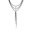 10-10.5mm Cultured Pearl and 60.00 ct. t.w. Black Spinel Lariat Necklace in 14kt Yellow Gold 