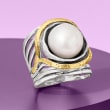 11.5-12mm Cultured Pearl Openwork Ring in Sterling Silver and 14kt Yellow Gold