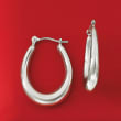Italian 14kt White Gold Oval Hoop Earrings 