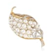 C. 1980 Vintage 4-7mm Cultured Pearl and 1.50 ct. t.w. Diamond Leaf Pin in 14kt Yellow Gold