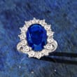 5.30 Carat Simulated Sapphire and 1.80 ct. t.w. CZ Ring in Sterling Silver