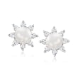 6mm Cultured Pearl and 2.00 ct. t.w. CZ Jewelry Set: Two Pairs of Stud Earrings and One Pair of Earring Jackets in Sterling Silver