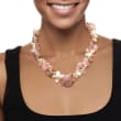 4-5mm Multicolored Cultured Pearl and Multi-Gemstone Torsade Necklace with Sterling Silver 19-inch