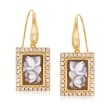 Italian Shell Flower Cameo and .95 ct. t.w. CZ Drop Earrings in 18kt Yellow Gold Over Sterling Silver