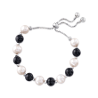 Black Onyx and 8-9mm Cultured Pearl Bolo Bracelet in Sterling Silver
