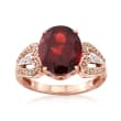 5.00 Carat Oval Garnet and .21 ct. t.w. White and Brown Diamond Ring in 14kt Rose Gold
