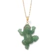 Carved Green Jade Frog Pendant in 14kt Yellow Gold