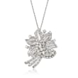 C. 1960 Vintage 6.50 ct. t.w. Diamond Floral Pin Pendant Necklace in 14kt White Gold