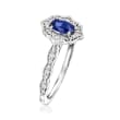 .60 Carat Sapphire and .30 ct. t.w. Diamond Vintage-Style Ring in 14kt White Gold