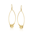 18kt Gold Over Sterling Silver Twisted Oval and Bead Drop Earrings