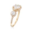 1.80 ct. t.w. CZ Three-Stone Halo Ring in 14kt Yellow Gold