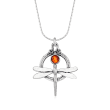 Amber Dragonfly Necklace in Sterling Silver