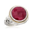 15.00 Carat Ruby Bali-Style Ring in Sterling Silver with 18kt Yellow Gold