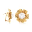 C. 1980 Vintage Mother-Of-Pearl Flower Earrings in 18kt Yellow Gold