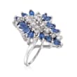 C. 1970 Vintage 2.10 ct. t.w. Sapphire and 1.00 ct. t.w. Diamond Cluster Ring in 14kt White Gold