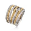 ALOR &quot;Classique&quot; Two-Tone Stainless Steel Multi-Cable Ring with 18kt Yellow Gold