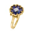 C. 1967 Vintage Blue Enamel Ring with Diamond Accents in 18kt Yellow Gold with British Hallmark