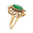 C. 1950 Vintage Green Jade and 2.5mm Cultured Pearl Ring in 14kt Yellow Gold