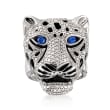 Black Onyx and .10 ct. t.w. Sapphire Panther Head Ring in Sterling Silver