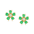 .50 ct. t.w. Emerald Flower Earrings with Diamond Accents in 14kt Yellow Gold