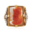 C.1970 Vintage 20x15mm Agate Centurion Head Ring in 18kt Yellow Gold