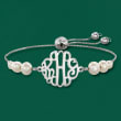 4-7.5mm Cultured Pearl Personalized Monogram Bolo Bracelet in Sterling Silver