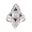 C. 1980 Vintage .25 ct. t.w. Diamond and .70 ct. t.w. Simulated Sapphire Ring in 18kt White Gold