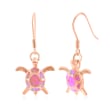 Pink Synthetic Opal Sea Turtle Drop Earrings in 18kt Rose Gold Over Sterling