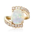 C. 1990 Vintage Opal and .55 ct. t.w. Diamond Ring in 14kt Yellow Gold