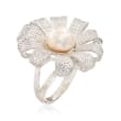 9-9.5mm Cultured Pearl Flower Ring in Sterling Silver