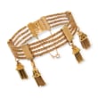 C. 1900 Vintage 18kt Yellow Gold Four-Chain Bracelet with Tassels and Enamel