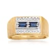C. 1970 Vintage Men's .40 ct. t.w. Sapphire and .15 ct. t.w. Diamond Ring in 14kt Yellow Gold
