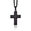 Men's Black Stainless Steel and Blue Carbon Fiber Inlay Cross Necklace