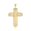 Italian 18kt Yellow Gold Brushed and Polished Angled Filigree Cross Pendant