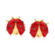 Italian Red Enamel and .10 ct. t.w. Black CZ Ladybug Earrings in 18kt Gold Over Sterling